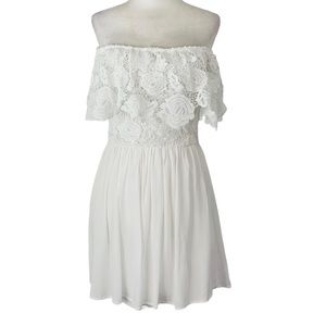 MIAMI White Lace Off-the-Shoulder Mini Dress Size Small